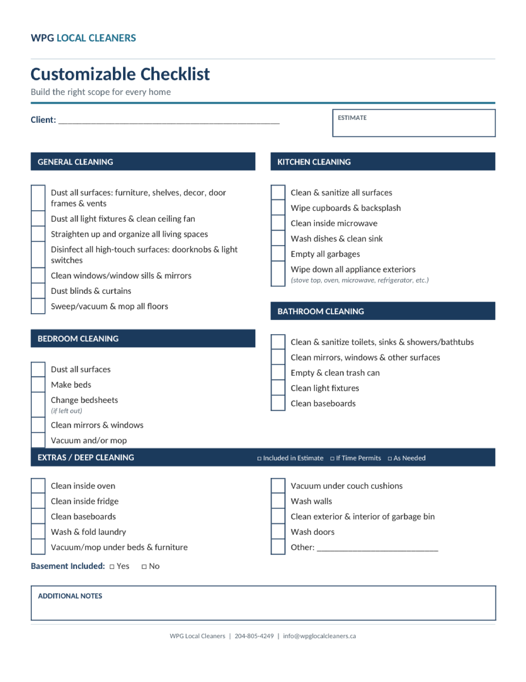 WPG Local Cleaners cleaning checklist preview