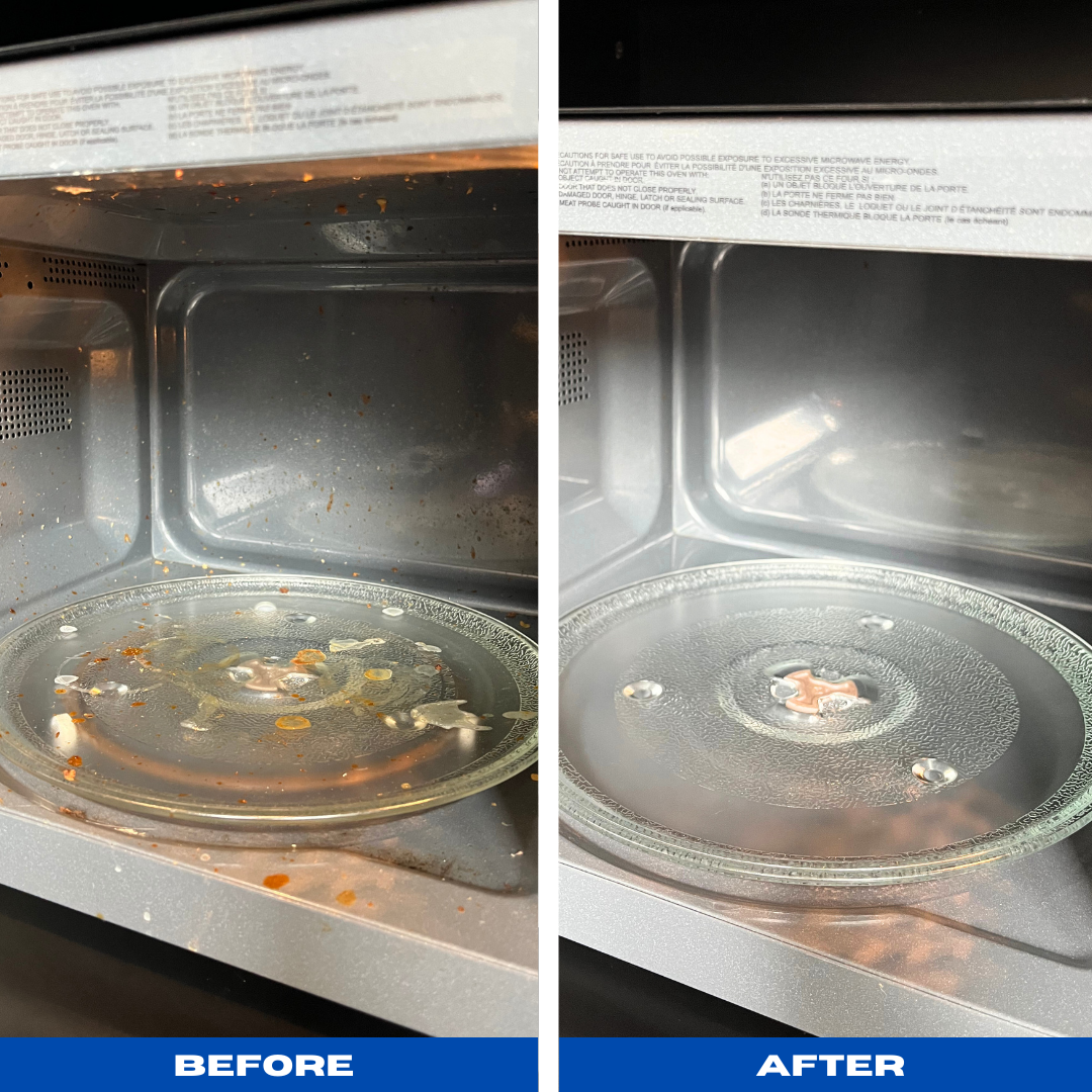 Microwave interior before and after