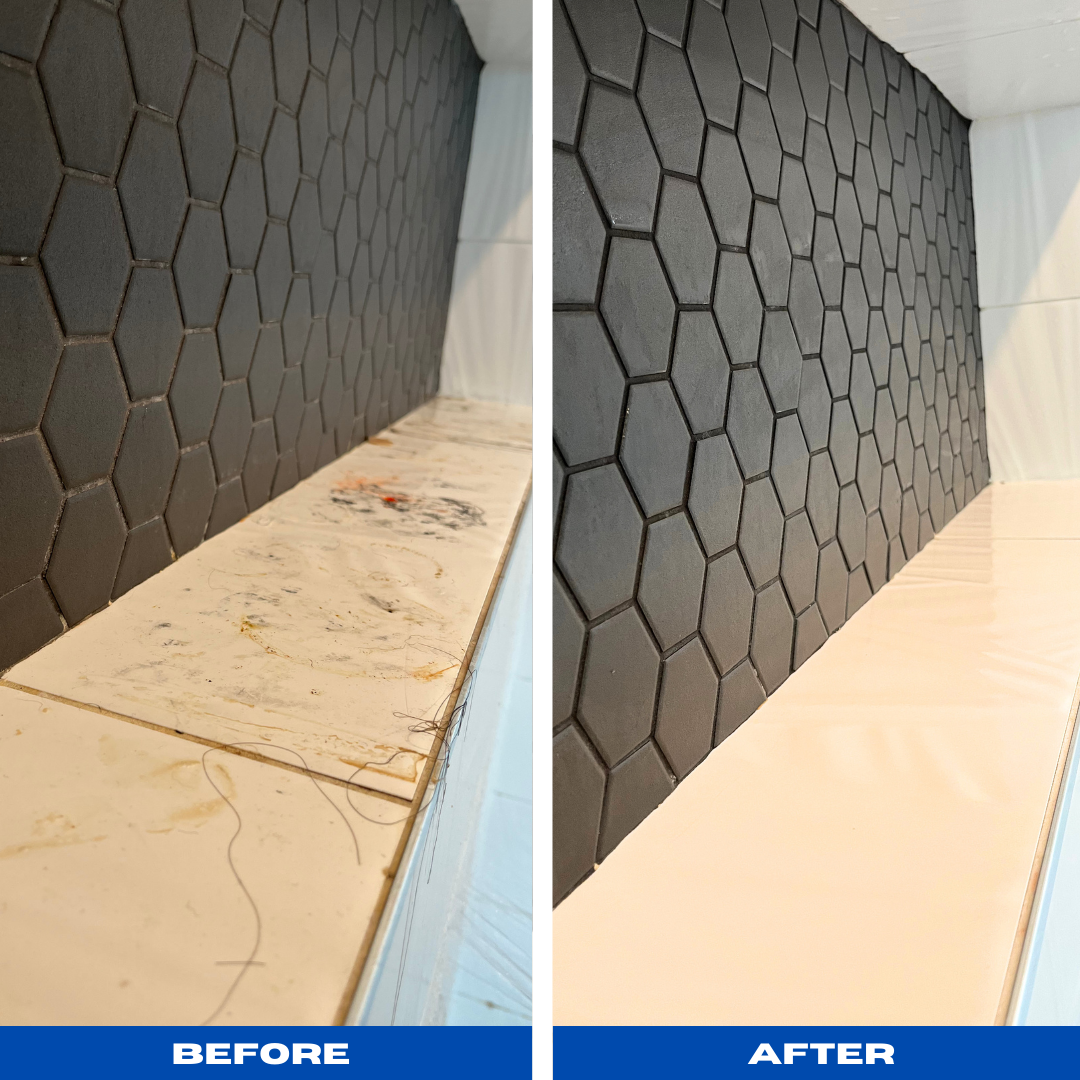 Shower ledge before and after